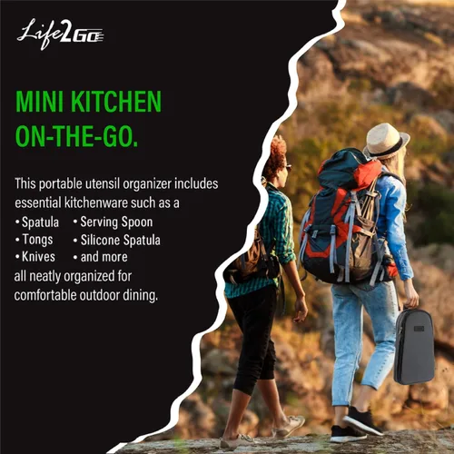 Miniatura 3 de Life2Go - Juego de utensilios de cocina de campamento de 12 piezas y equipo de cocina al aire libre, estuche de transporte compacto portátil