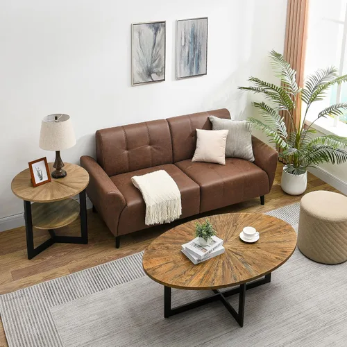 Miniatura 6 de Mesa de café ovalada de madera sólida con patas cruzadas de metal, mesa de bar de 47.9" industrial, mesa de cóctel para sala de estar, cocina