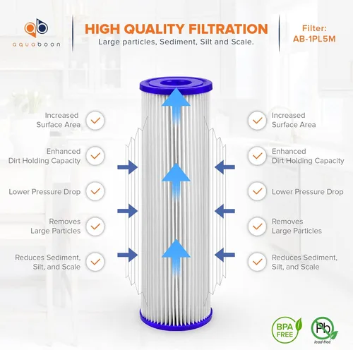 Miniatura 3 de Aquaboon Cartucho de filtro de sedimento plisado para toda la casa de 5 micras de 10 x 2.5 pulgadas para reemplazo de filtro de agua de pozo