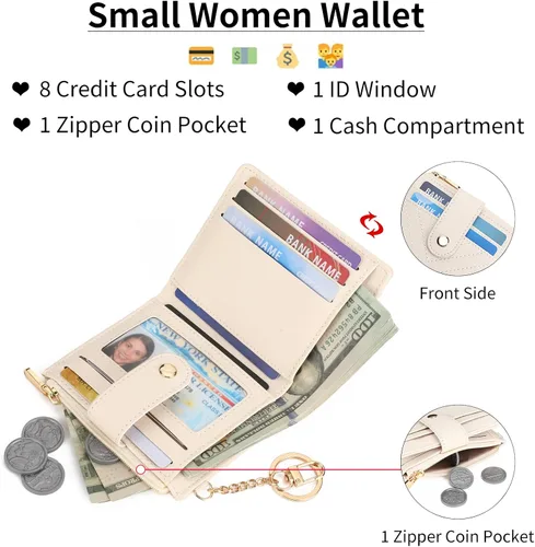 Miniatura 2 de GAEKEAO Billetera delgada para mujer, tarjetero con bloqueo RFID, billetera plegable con bolsillo para monedas con cremallera, ventana