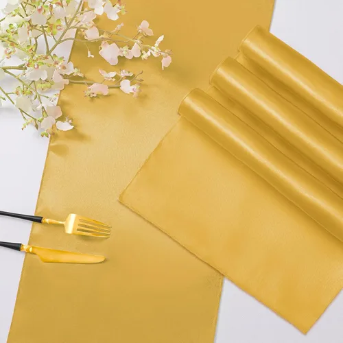 Miniatura 5 de Horbaunal Paquete de 12 Caminos de Mesa de Satén Amarillo Dorado de 12 x 108 Pulgadas, Caminos de Mesa Suaves para Bodas, Banquetes, Fiestas