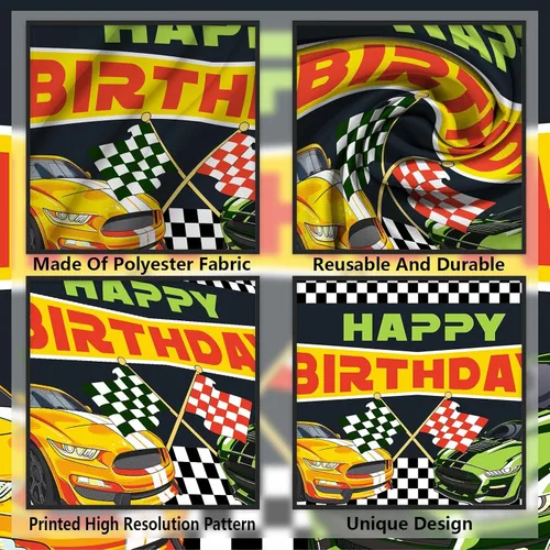 Miniatura 3 de RaceCar - Cartel de feliz cumpleaños de carreras de autos de carreras, decoración temática deportiva, decoración para interiores y exteriores