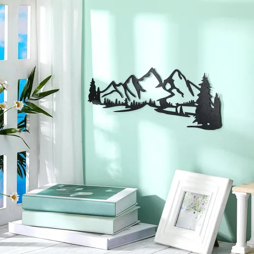 Miniatura 7 de Zhengmy Arte de pared de metal con escena de montaña, paisaje y bosque, decoración para el hogar, cabaña, garaje, cabaña, cabaña, cabaña, 15.75 x