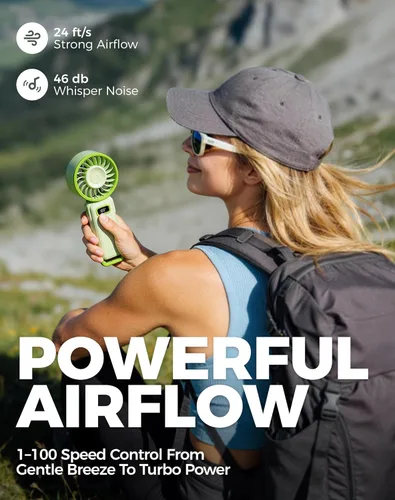 Miniatura 3 de Diveblues Ventilador turbo portátil, ventilador de mano de 100 velocidades con fuerte flujo de aire, ventilador personal plegable 4 en 1