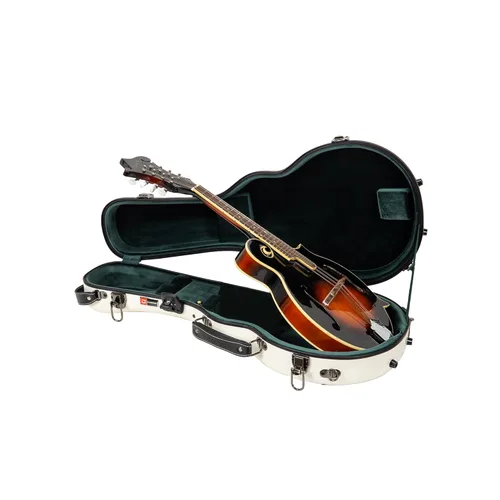 Miniatura 29 de Crossrock Estuche de mandolina de fibra de vidrio – contorneado para estilo F (se adapta a Gibson F5) Brillo plateado, terciopelo verde bosque