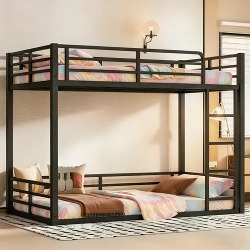 PVWIIK Litera de metal, base de litera de suelo individual XL sobre individual XL, litera resistente para niños, adolescentes, adultos, diseño con