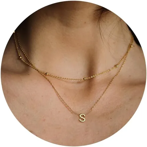 IEFWELL Delicados collares con inicial para mujeres y niñas, chapado en oro de 14 quilates, collar de letra A-Z, collar minimalista con monograma,