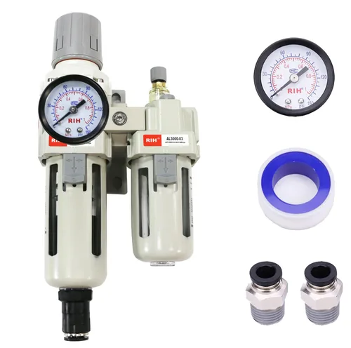 Miniatura 12 de RIH Pneumatics - Regulador de filtro de aire comprimido NPT de 1/2 pulgada, lubricador combinado separador de trampa de agua/aceite, calibre