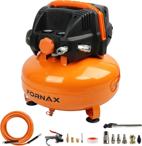FORNAX Compresor de Aire Tipo Panqueque con dos acopladores, Compresor de Aire Eléctrico Portátil de 6 Galones, 150 PSI, Libre de Aceite con Kit de