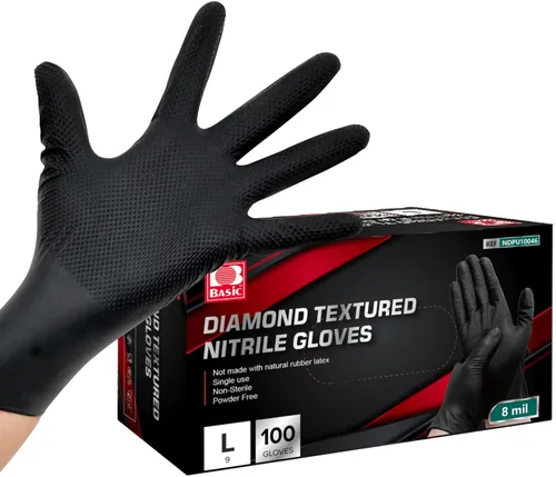 Miniatura 8 de Jointown Guantes de nitrilo resistentes mejorados de 10 mil, guantes mecánicos de nitrilo desechables, con textura de diamante elevado, caja de 100
