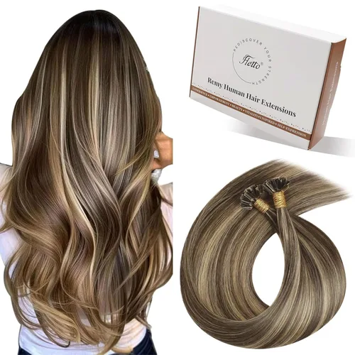 Miniatura 48 de Hetto Extensiones de cabello humano con nano cuentas, balayage, extensiones de cabello humano, color negro degradado a plateado, extensiones