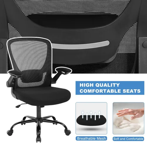 Miniatura 4 de Silla de oficina en casa, silla de escritorio ergonómica con soporte lumbar ajustable y reposabrazos abatibles, silla de computadora de malla