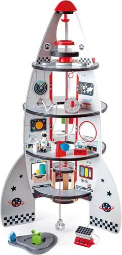 Hape Juego de Nave Cohete de Cuatro Etapas para Niños Pequeños | Un Juguete de Nave Espacial de Madera con Diseños de Transbordador Espacial de la