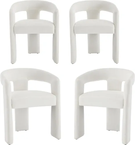 Miniatura 11 de Modern Boucle - Juego de 2 sillas de comedor tapizadas con diseño de barril con brazo, cómodas sillas laterales para cocina, comedor, recepción