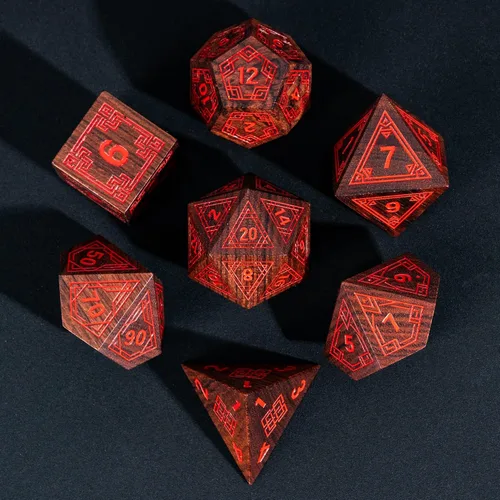 Miniatura 10 de Juego de dados D&D de sándalo rojo, dados poliédricos de madera natural con caja de lata de metal para juegos de rol y juegos de mesa