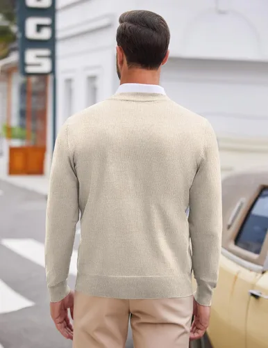 Miniatura 4 de COOFANDY Suéter de vestir con cuello en V para hombre, manga larga, ajustado, suéter de moda