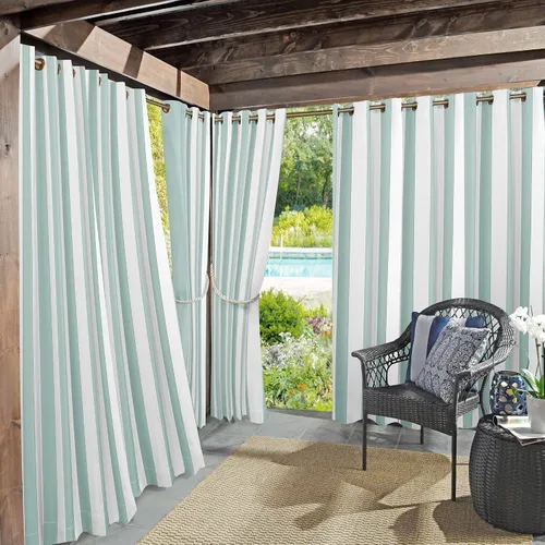Miniatura 21 de Par de paneles de cortina con ojales Sun Zero Valencia estilo cabaña a rayas para interior/exterior con protección UV y eficiencia energética