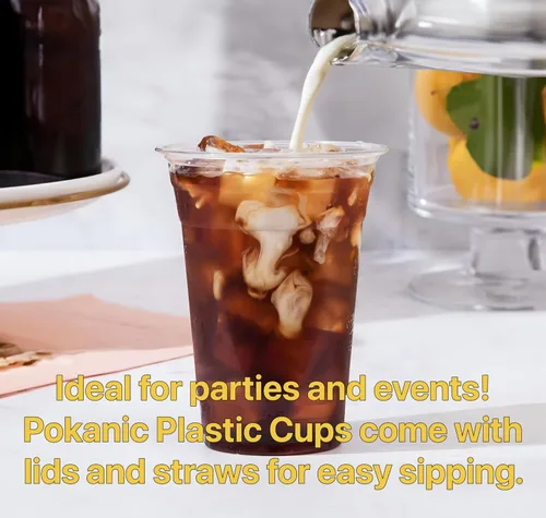 Miniatura 3 de Plastic Clear Cups [12 oz] with Lids and Straws [10 Set] Disposable Cold Beverage Drinking Iced Coffee Water Juice Tea Party Travel Cafe School