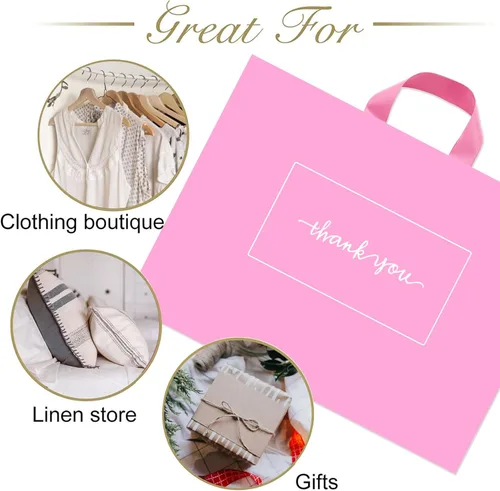 Miniatura 5 de 50 bolsas de mercancía con texto en inglés "Thank you" de 10 x 12 pulgadas, bolsas de agradecimiento extra gruesas de 3.1 mil para pequeñas Rosa
