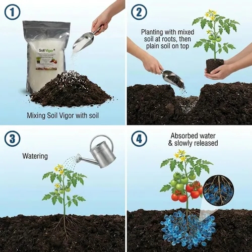 Miniatura 12 de Soil Vigor - Cristales de almacenamiento de agua – Corte el riego en un 50% Hidrogel de polímero súper absorbente para céspedes, jardines