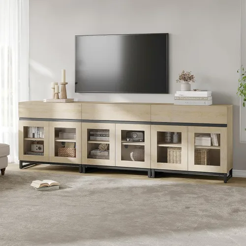 Miniatura 15 de WAMPAT Moderno soporte de TV con puertas de vidrio para televisores de 32 a 40 pulgadas, consola central de entretenimiento con estantes ajustables