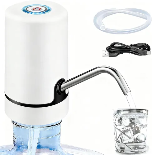Bomba dispensadora de agua – 2-6 galones USB recargable portátil, bomba de agua eléctrica para jarras de agua con parada automática y tapas de Blanco