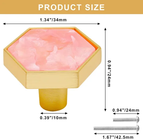 Miniatura 2 de 12 pomos dorados para cajones de tocador, hexagonales de latón cepillado, tiradores de tocador de 1-1/4 pulgadas para armarios de cocina, armarios