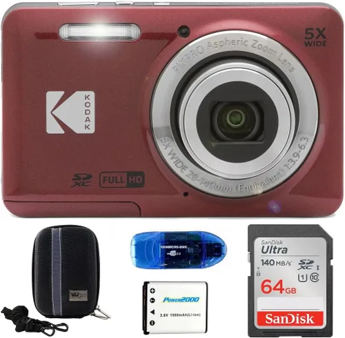 Miniatura 3 de KODAK Pixpro FZ55 - Paquete de cámaras digitales, incluye: SanDisk 64GB SDXC tarjeta de memoria, funda rígida para cámara, lector de tarjetas SD