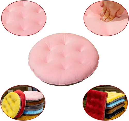 Miniatura 5 de Paquete de 2 cojines redondos de terciopelo grueso para asiento, almohadillas de color sólido para silla, cojín de piso para tatami, almohadilla