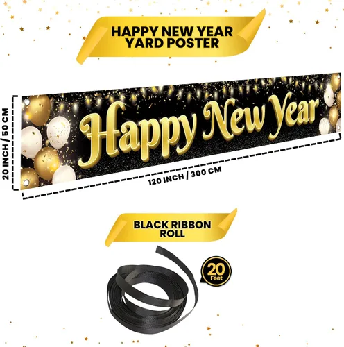 Miniatura 4 de KatchOn, Pancarta Grande de Feliz Año Nuevo 2026-120x20 Pulgadas Pancarta de NYE Letrero de Feliz Año Nuevo para el Jardín para Decoraciones