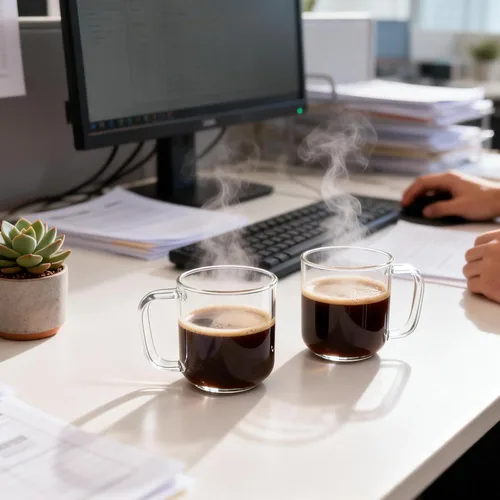 Miniatura 5 de Tazas de café de vidrio, tazas de café helado de 8 onzas, juego de 2 tazas de té transparentes, tazas de vidrio con asas, tazas de vidrio para café