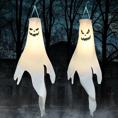 Decoraciones de Halloween, para colgar al aire libre, calcetines de viento fantasma para árboles con temporizador, fantasmas LED para colgar en el