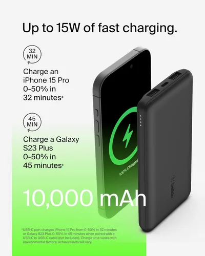 Miniatura 7 de Belkin Cargador Portátil - Paquete de Batería de Banco de Energía de 3 Puertos de 15W con Batería de 10000mAh - Carga Rápida para iPhone, Teléfono