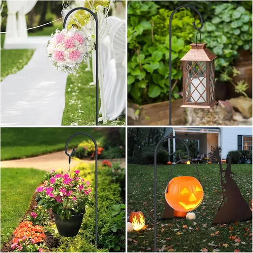 Miniatura 6 de FEED GARDEN Ganchos de pastor pequeños ajustables de 48 pulgadas para exteriores, gancho de jardín para linternas, ganchos de pastor para plantas