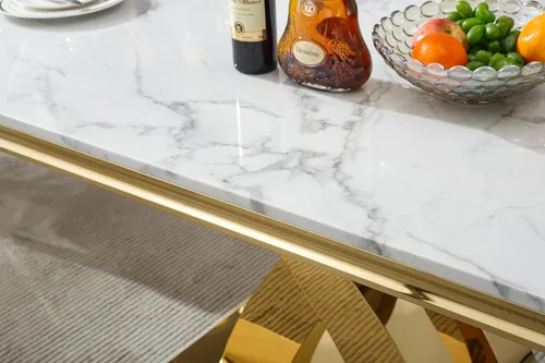 Miniatura 9 de Juego de mesa de comedor de 5 piezas moderno de mármol sintético para 4, mesa de cocina de lujo de mármol sintético de 68 pulgadas de largo con 4
