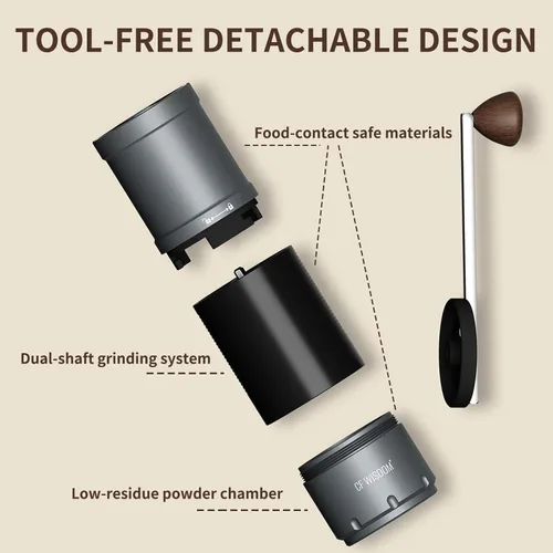 Miniatura 5 de Molinillo de café eléctrico portátil, molinillo de café con rebabas cónicas – Manual de modo dual y molinillo eléctrico manual con ajustes