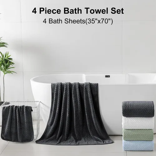 Miniatura 5 de Ferdilan - Juego de 4 toallas de baño grandes de 35 x 70 pulgadas, 600 GSM, ultra suaves y absorbentes, para silla de baño, color negro, toallas