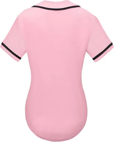 Miniatura 2 de babyhealthy Camiseta de béisbol para mujer, con botones, lisas, hip hop, softbol, deportiva, camiseta deportiva