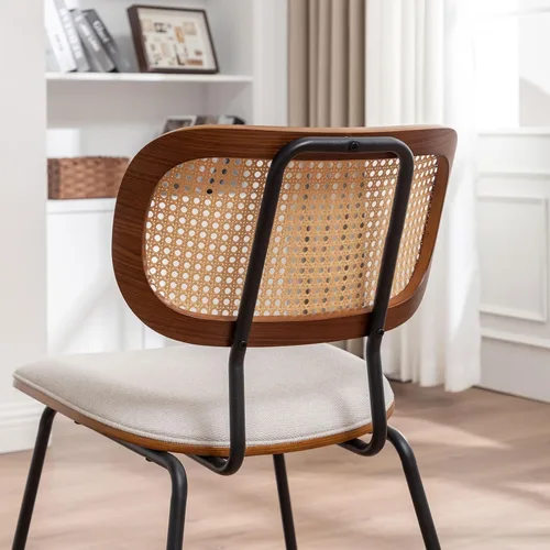 Miniatura 4 de AQG Juego de 2 sillas de comedor de ratán, sillas de comedor modernas de mediados de siglo, sillas con respaldo de caña, sillas de cocina y comedor