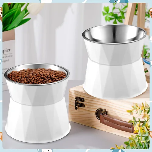 Miniatura 4 de Lallisa 2 cuencos elevados para gatos, comedero elevado ajustable para gatos, antideslizante y agua para alimentos con soporte, cuencos de acero