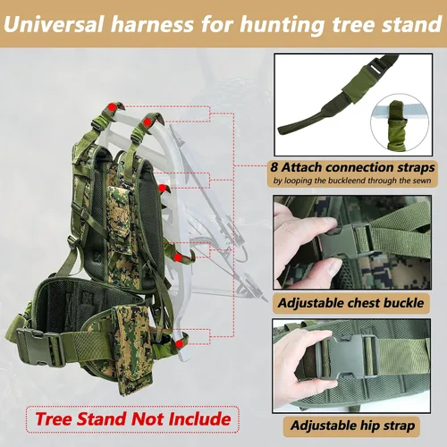 Miniatura 3 de Arnés de soporte para árboles, arnés ergonómico de seguridad de cazador de camuflaje, correas de transporte para mochila de soporte de árbol