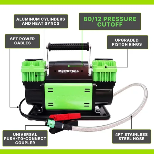 Miniatura 4 de MORRFlate TenSix - Compresor de aire de 12 voltios resistente, 10.6 CFM 150 PSI inflador de neumáticos portátil todoterreno de doble cilindro