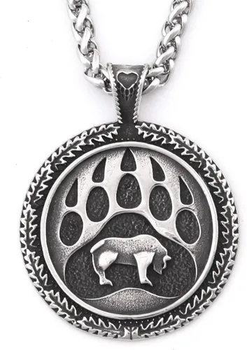 BAVIPOWER Collar con colgante de pata de oso con patrón de nudo celta de acero inoxidable, collar escandinavo nórdico auténtico, joyería vikinga