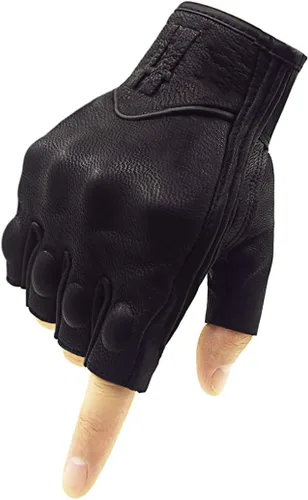 Harssidanzar Guantes de Motocicleta sin Dedos, para Hombres Guantes de Cuero para Montar y Conducir con Nudillos de Mano GM037