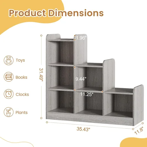 Miniatura 2 de Derfullo Estantería para libros, organizadores y almacenamiento de juguetes de 6 cubos, estantería Montessori pequeña de suelo abierto para Gris