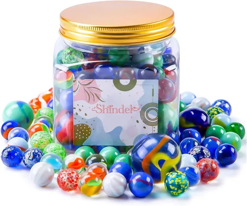 Shindel 125 canicas de vidrio a granel, varios tamaños de canicas coloridas, gran opción de regalo para coleccionistas, decoración del hogar y