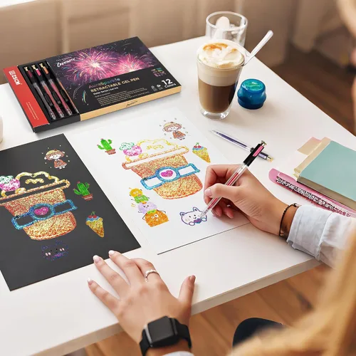 Miniatura 7 de ZSCM Bolígrafos de gel retráctiles con purpurina superbrillante, 12 colores de gran capacidad, bolígrafos de tinta de gel con brillo metálico