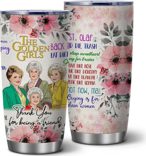 Golden Girls - Taza de vaso con tapa, mercancía Golden Girl, regalos Goldengirls para ella, botella de agua aislada de 20 onzas, taza de café de
