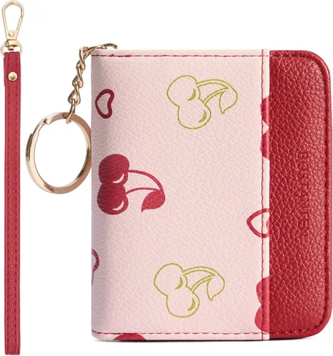 Miniatura 11 de BOSTANTEN Cartera de piel con bloqueo RFID para tarjetas de crédito, cartera pequeña para mujer, con cremallera, llavero y cartera con correa