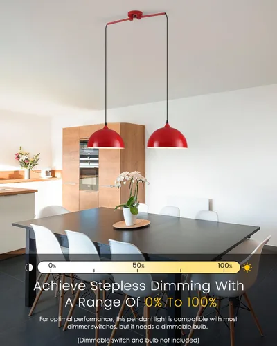 Miniatura 2 de Luces colgantes para isla de cocina, 2 luces, lámpara colgante de cúpula roja, moderna lámpara de comedor, iluminación de isla de cocina, luces Rojo